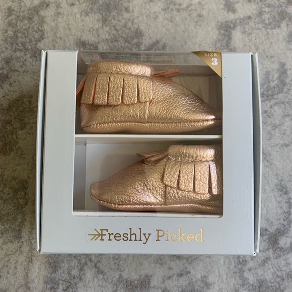 Freshly Picked Other - Freshly Picked Rose Gold Moccasins - Size 3